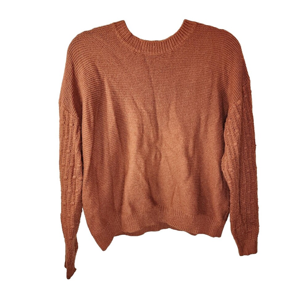 Emery Rose Womens S Orange Knit Long Sleeve Crew Neck Button Back Sweater